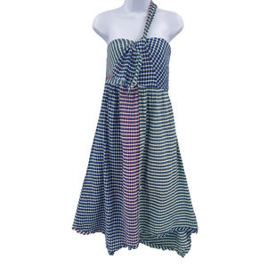 Maeve Womens US 6 Dress 'Waverly' One Shoulder Gingham Boho Blue Plaid Ruffle